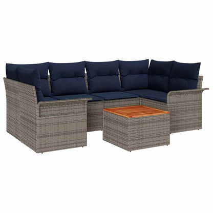 Set Divano da Giardino 7 pcs Grigio e Blu Navy polyrattan | homemem39
