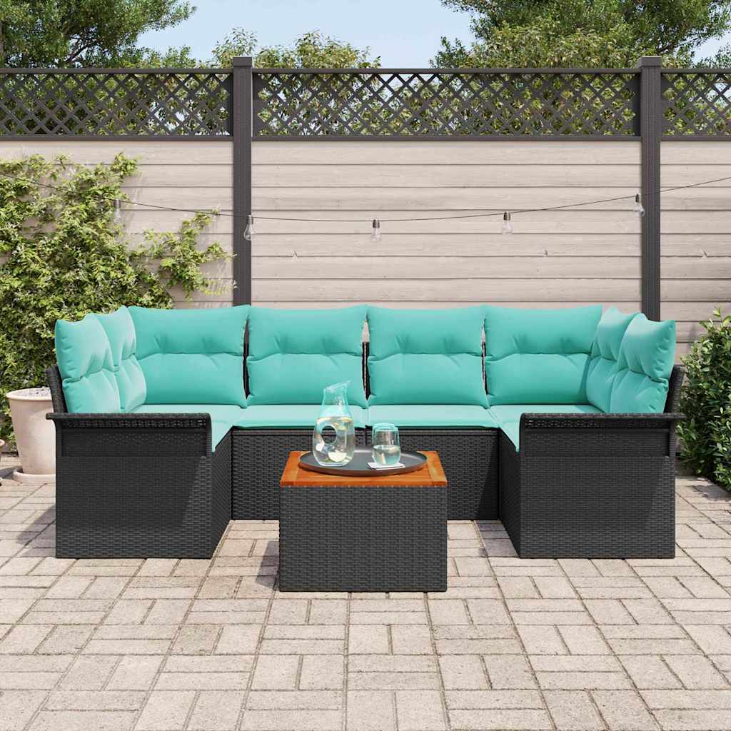 Set Divano da Giardino 7 pcs Nero e Turchese polyrattan | homemem39