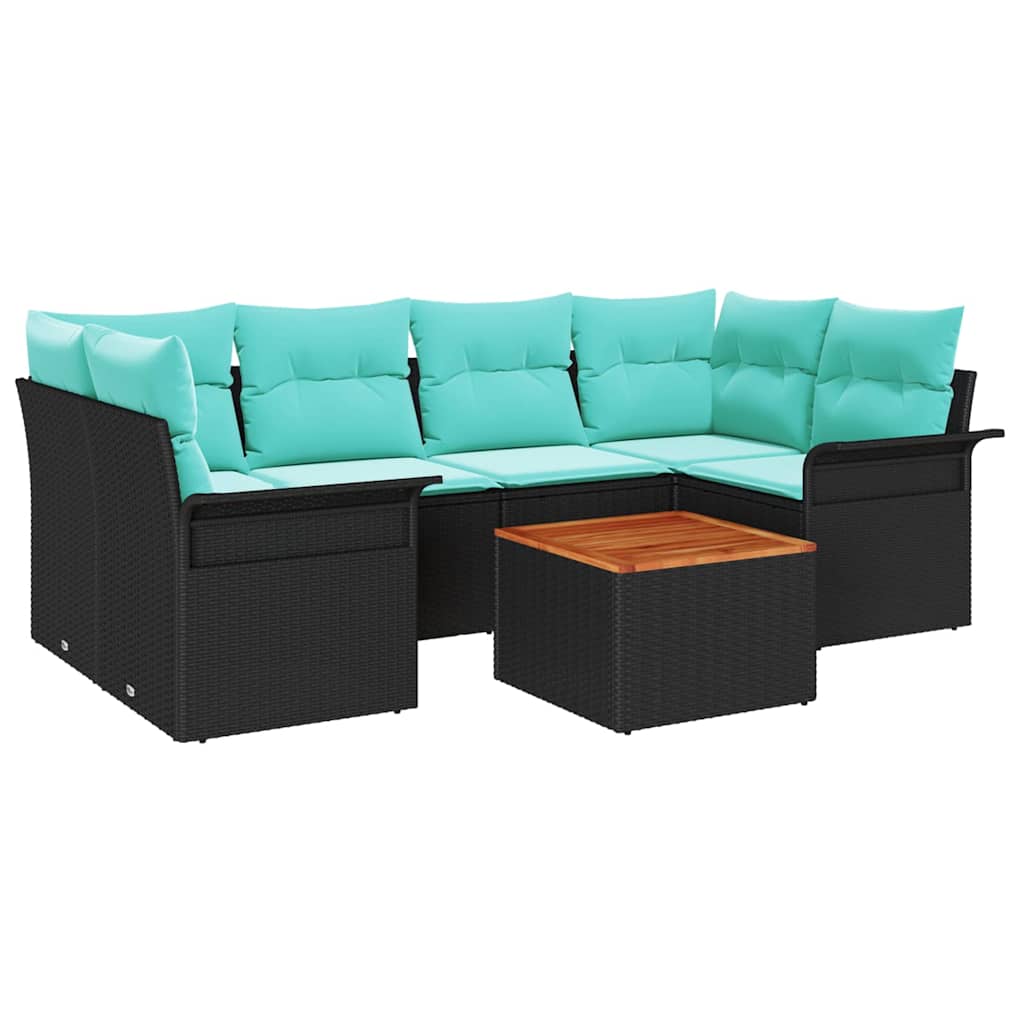 Set Divano da Giardino 7 pcs Nero e Turchese polyrattan | homemem39