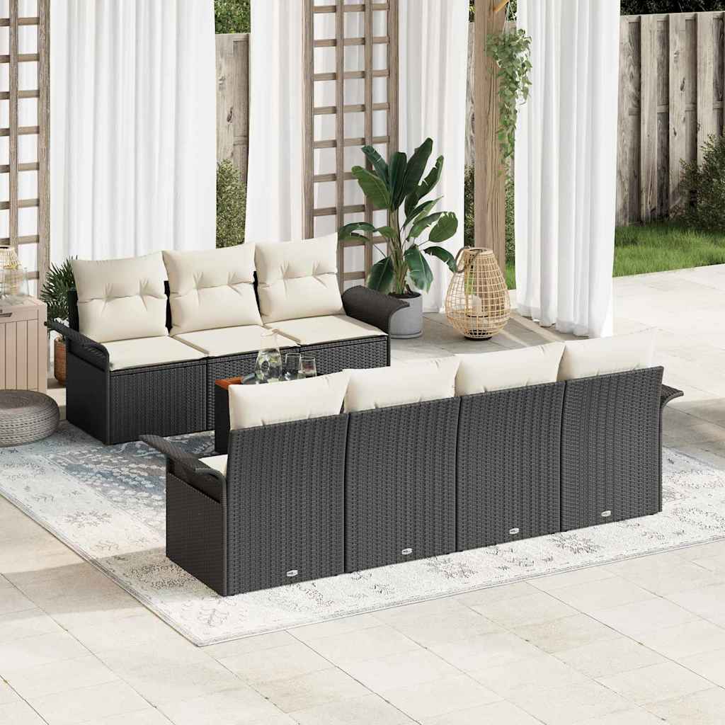 Set Divano da Giardino 8 pcs Nero e Crema polyrattan | homemem39