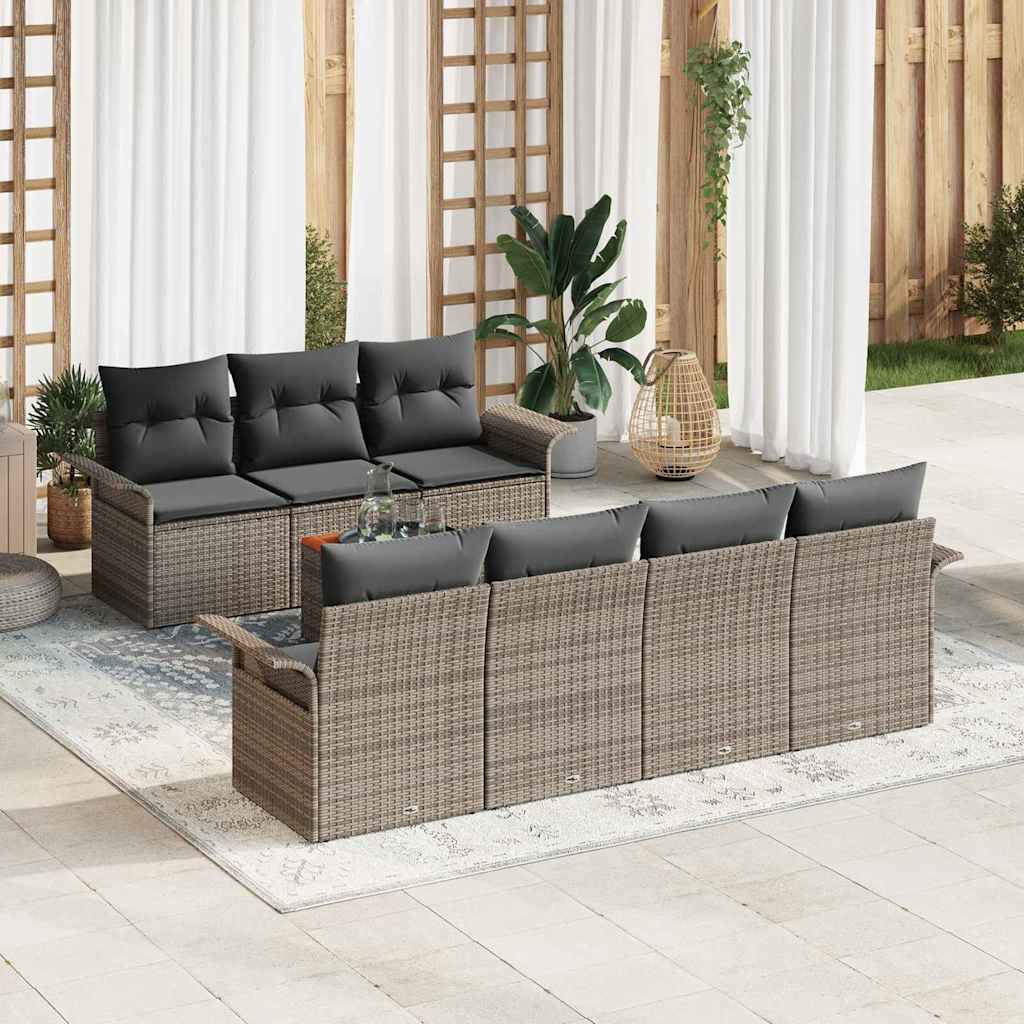 Set Divano da Giardino 8 pcs Grigio polyrattan | homemem39