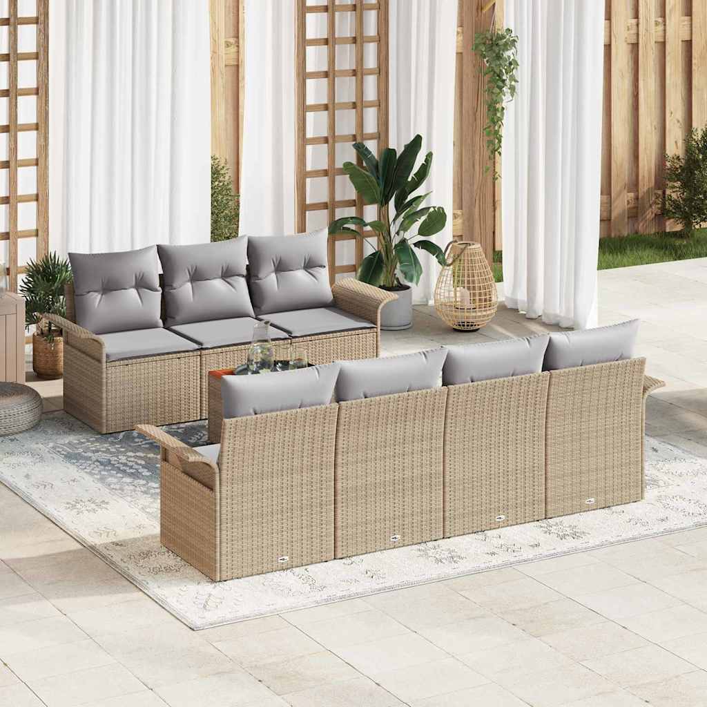 Set Divano da Giardino 8 pcs Beige e Grigio Chiaro polyrattan | homemem39