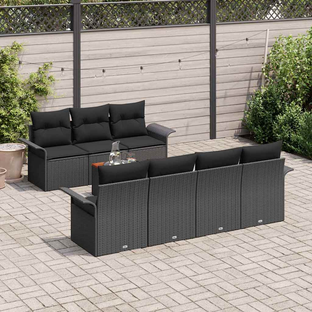 Set Divano da Giardino con archiviazione 8 pcs Nero polyrattan | homemem39