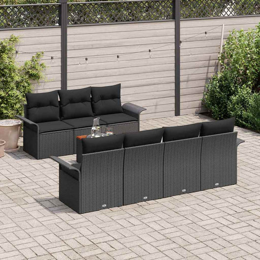 Set Divano da Giardino con archiviazione 8 pcs Nero polyrattan
