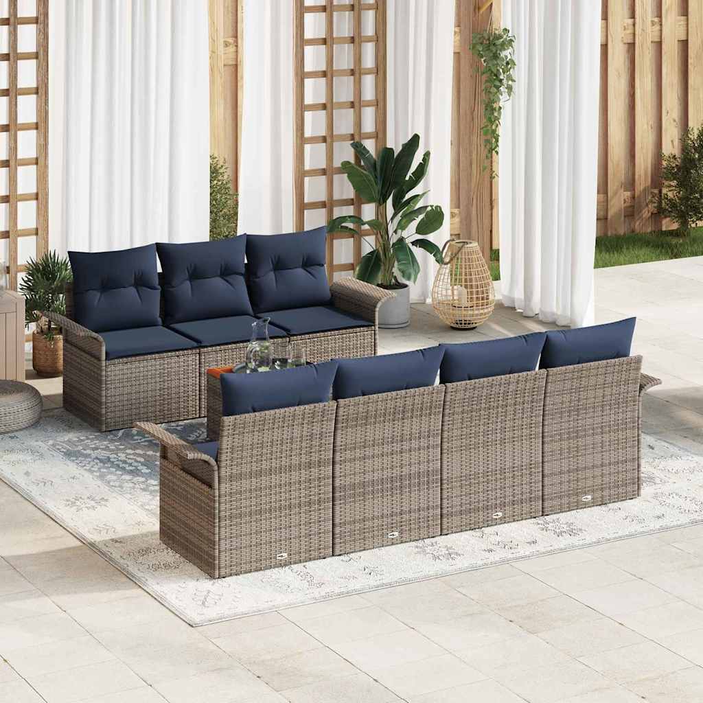 Set Divano da Giardino 8 pcs Grigio e Blu Navy polyrattan | homemem39