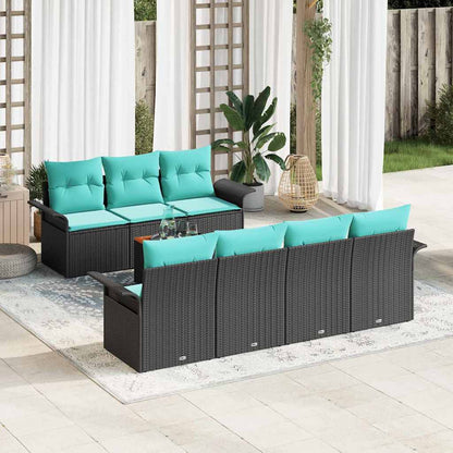 Set Divano da Giardino 8 pcs Nero e Turchese polyrattan | homemem39