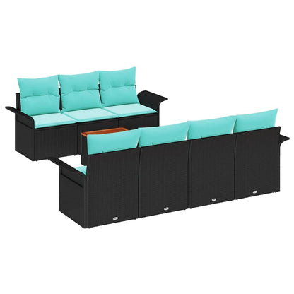 Set Divano da Giardino 8 pcs Nero e Turchese polyrattan | homemem39