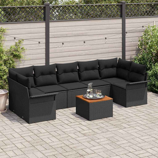 Set Divano da Giardino con archiviazione 8 pcs Nero polyrattan
