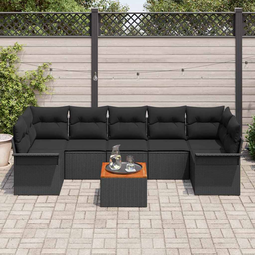 Set Divano da Giardino con archiviazione 8 pcs Nero polyrattan