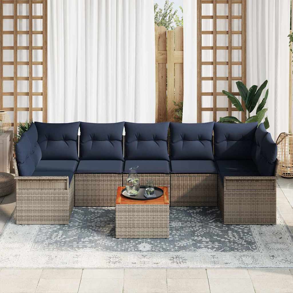 Set Divano da Giardino 8 pcs Grigio e Blu Navy polyrattan