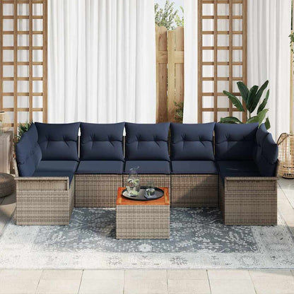 Set Divano da Giardino 8 pcs Grigio e Blu Navy polyrattan