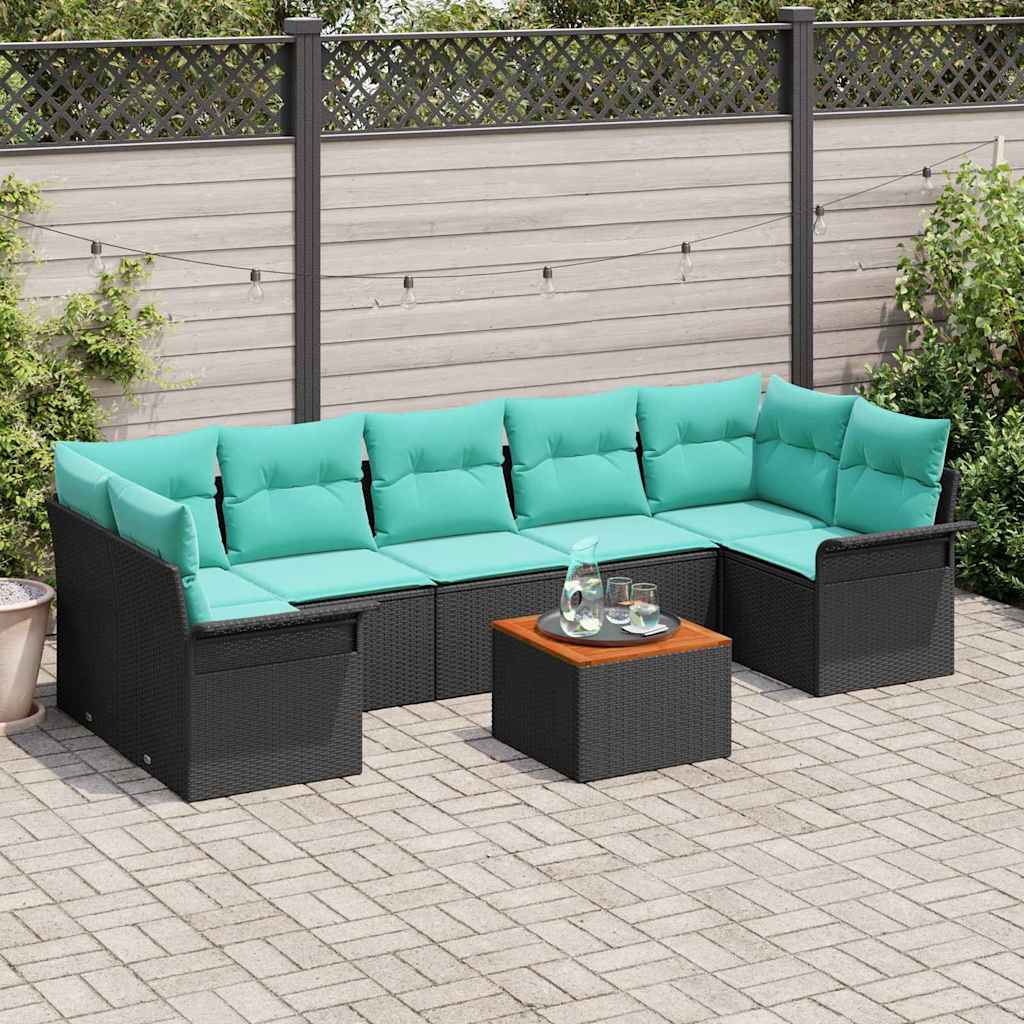Set Divano da Giardino 8 pcs Nero e Turchese polyrattan | homemem39