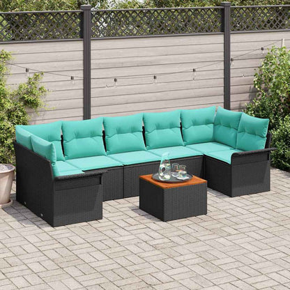 Set Divano da Giardino 8 pcs Nero e Turchese polyrattan | homemem39