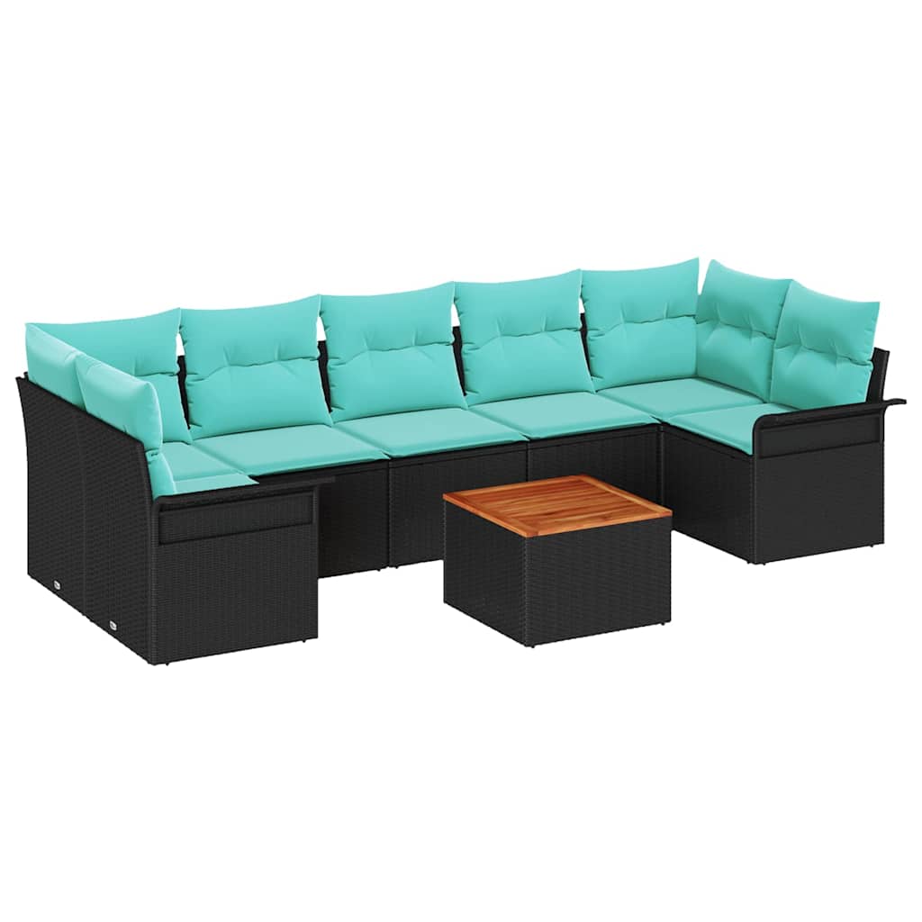 Set Divano da Giardino 8 pcs Nero e Turchese polyrattan | homemem39