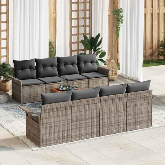 Set Divano da Giardino 9 pcs Grigio polyrattan