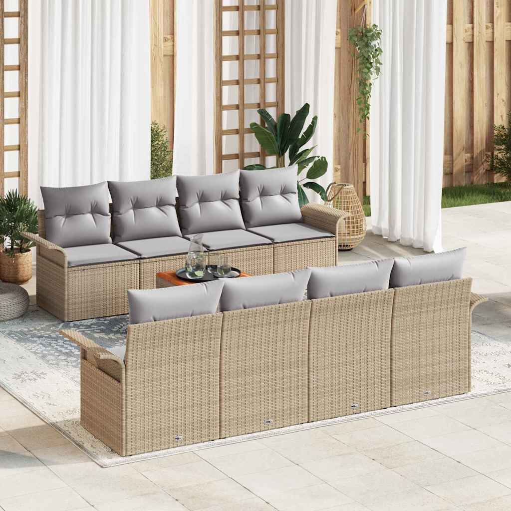 Set Divano da Giardino 9 pcs Beige e Grigio Chiaro polyrattan | homemem39