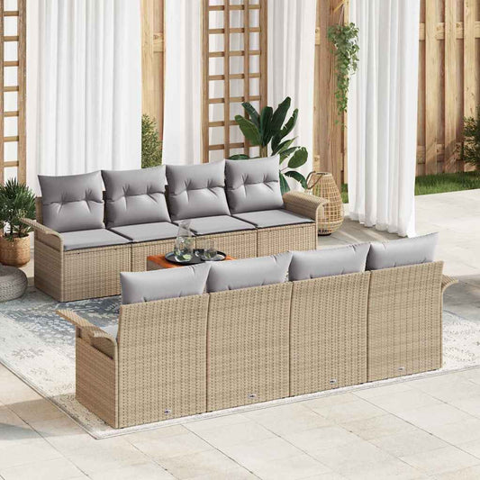 Set Divano da Giardino 9 pcs Beige e Grigio Chiaro polyrattan