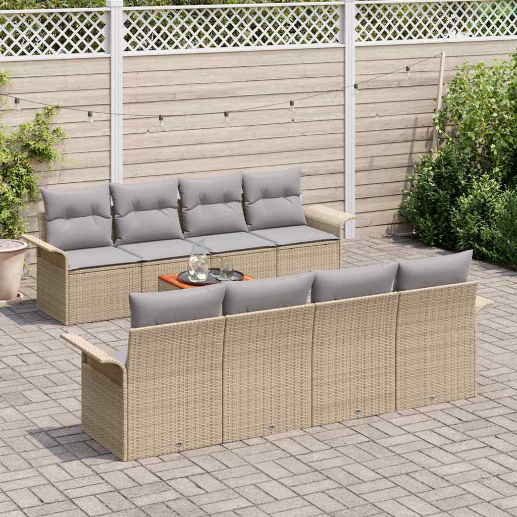 Set Divano da Giardino 9 pcs Beige e Grigio Chiaro polyrattan | homemem39