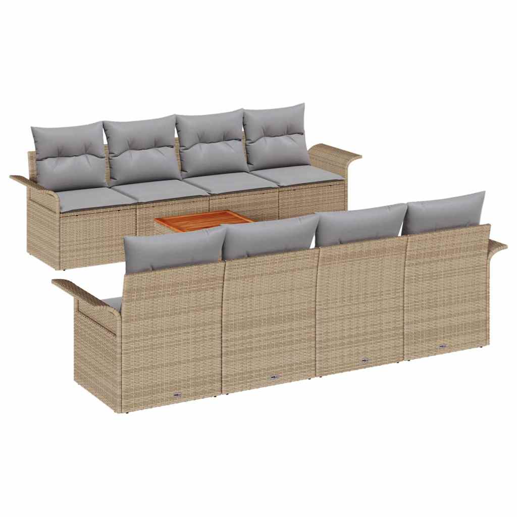 Set Divano da Giardino 9 pcs Beige e Grigio Chiaro polyrattan | homemem39