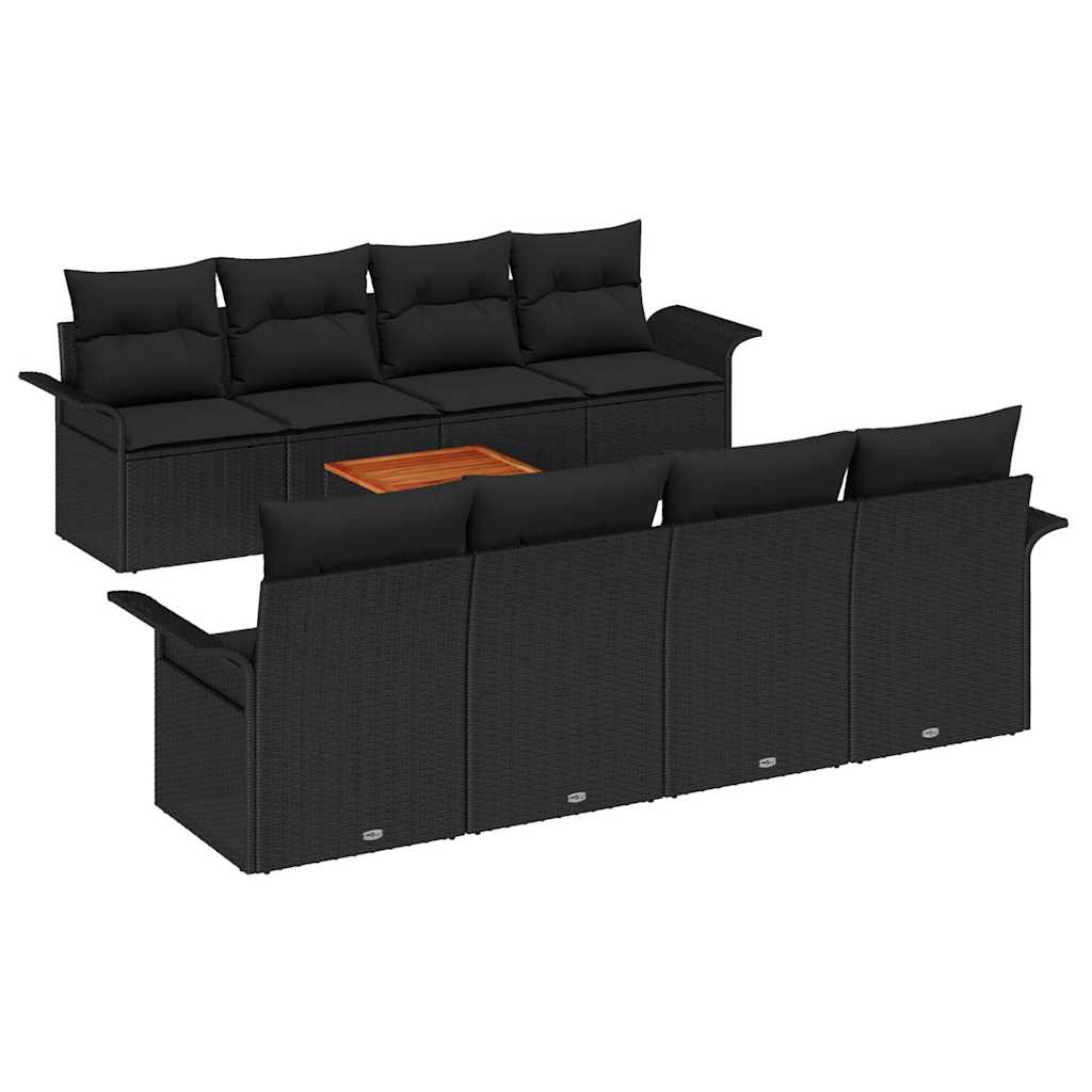 Set Divano da Giardino con archiviazione 9 pcs Nero polyrattan | homemem39