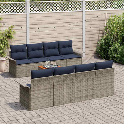 Set Divano da Giardino 9 pcs Grigio e Blu Navy polyrattan | homemem39