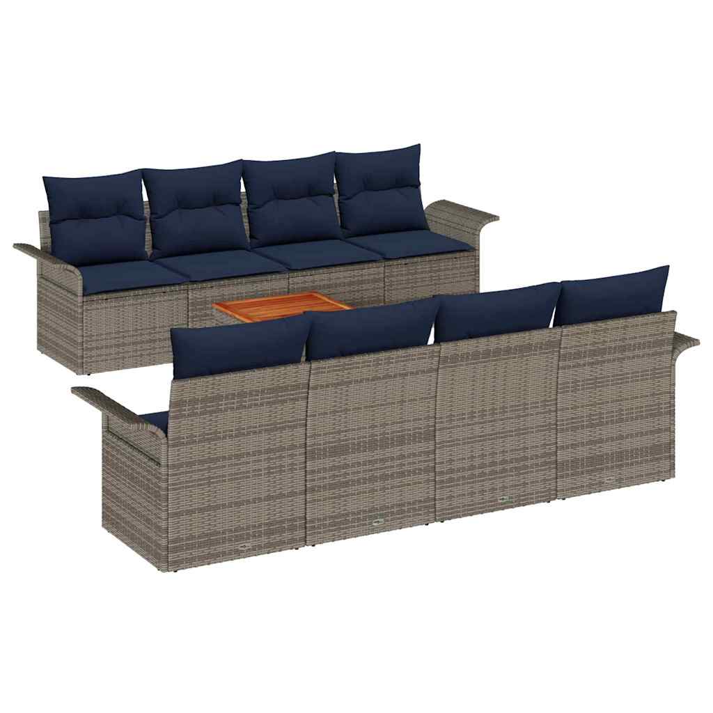 Set Divano da Giardino 9 pcs Grigio e Blu Navy polyrattan | homemem39