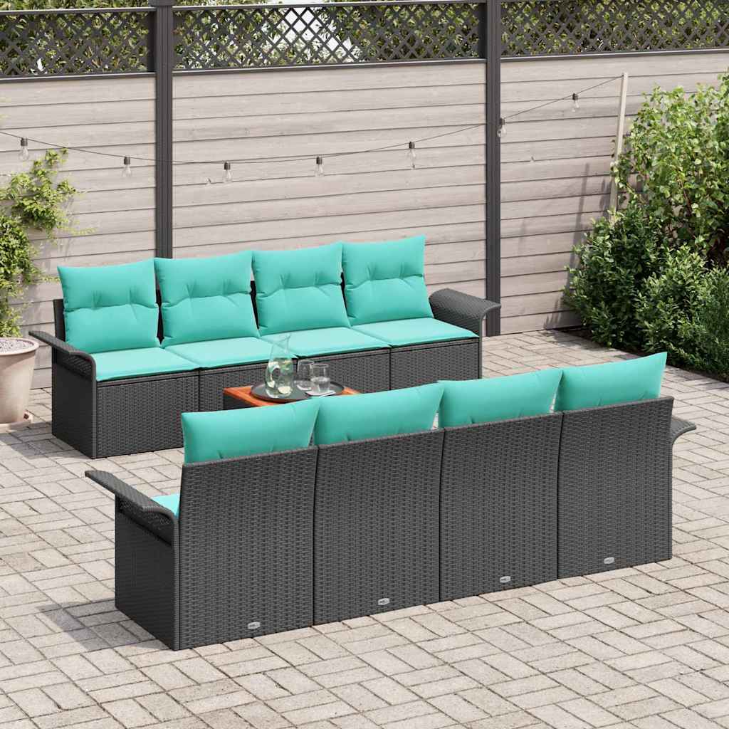 Set Divano da Giardino 9 pcs Nero e Turchese polyrattan | homemem39