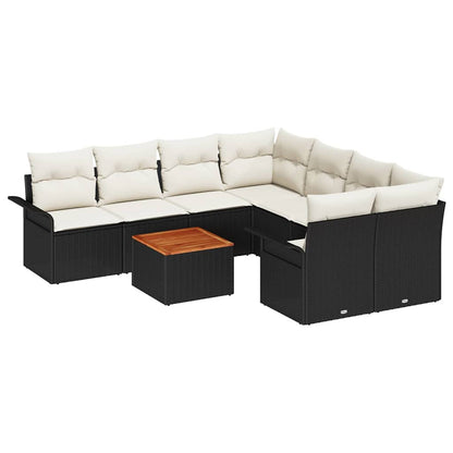 Set Divano da Giardino 9 pcs Nero e Crema polyrattan | homemem39