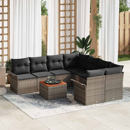 Set Divano da Giardino 9 pcs Grigio polyrattan | homemem39