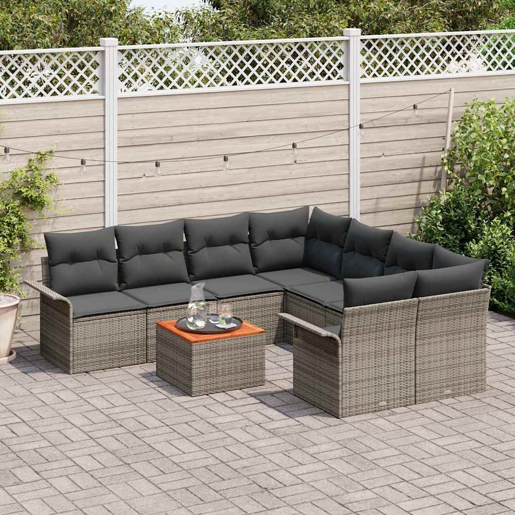 Set Divano da Giardino 9 pcs Grigio polyrattan | homemem39