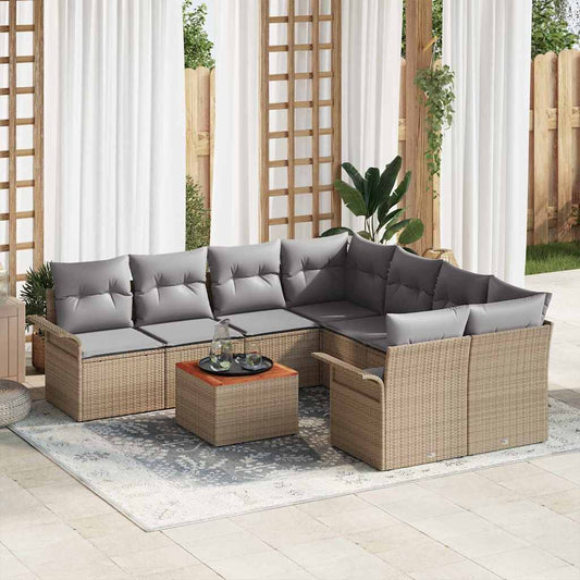 Set Divano da Giardino 9 pcs Beige e Grigio Chiaro polyrattan