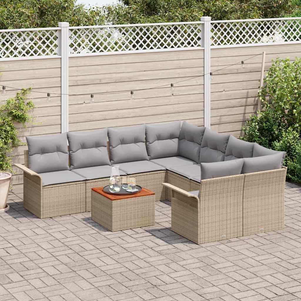 Set Divano da Giardino 9 pcs Beige e Grigio Chiaro polyrattan | homemem39