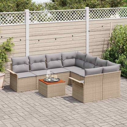 Set Divano da Giardino 9 pcs Beige e Grigio Chiaro polyrattan | homemem39
