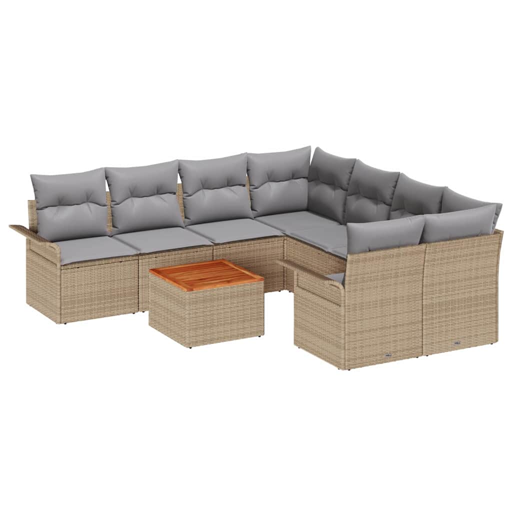Set Divano da Giardino 9 pcs Beige e Grigio Chiaro polyrattan | homemem39