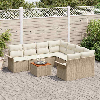 Set Divano da Giardino 9 pcs Beige e Crema polyrattan | homemem39