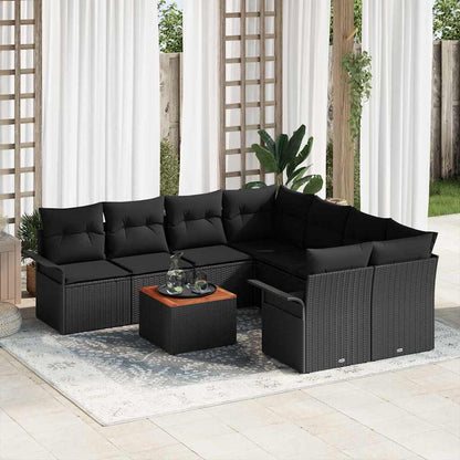 Set Divano da Giardino con archiviazione 9 pcs Nero polyrattan | homemem39