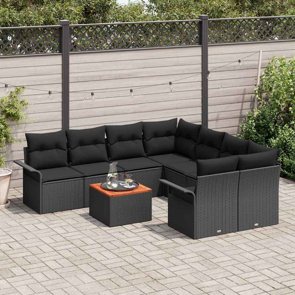 Set Divano da Giardino con archiviazione 9 pcs Nero polyrattan | homemem39