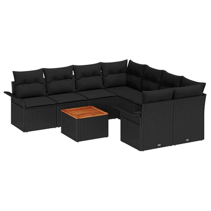 Set Divano da Giardino con archiviazione 9 pcs Nero polyrattan | homemem39