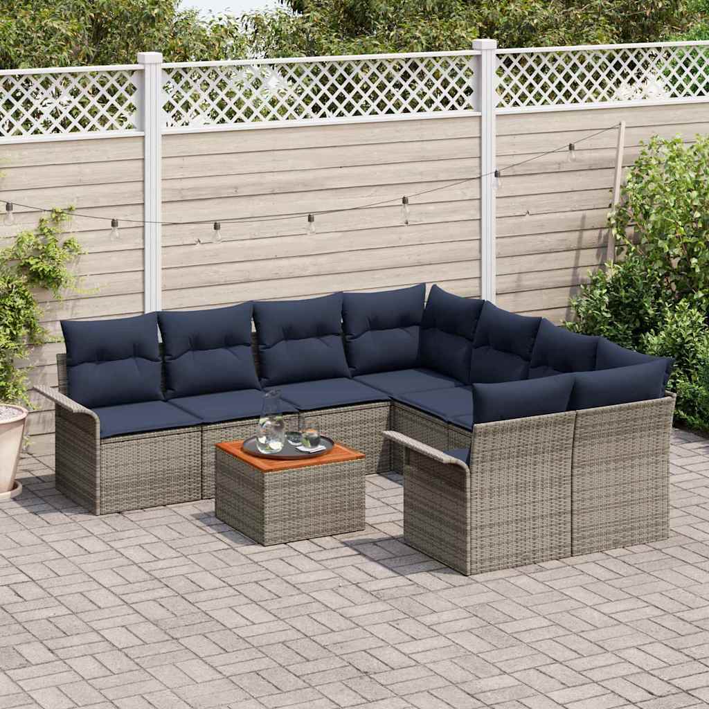 Set Divano da Giardino 9 pcs Grigio e Blu Navy polyrattan | homemem39