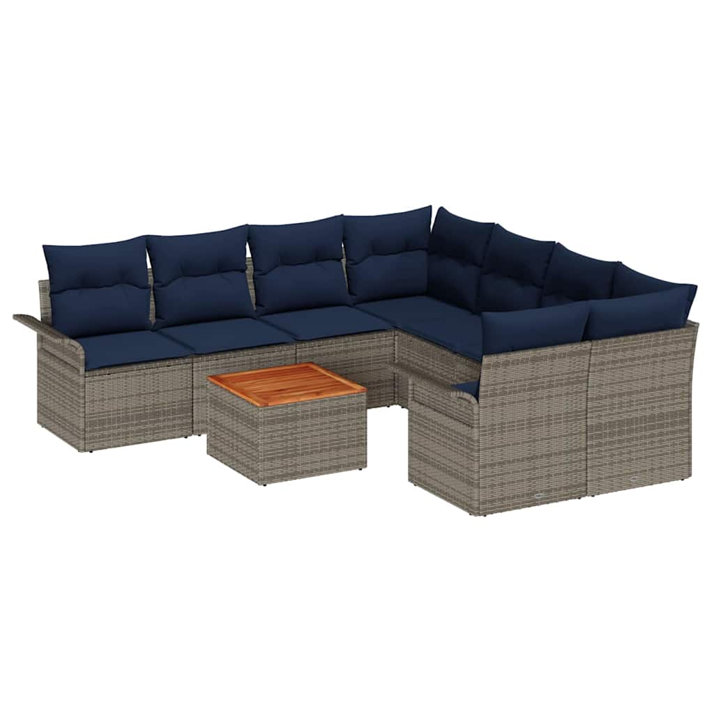 Set Divano da Giardino 9 pcs Grigio e Blu Navy polyrattan | homemem39