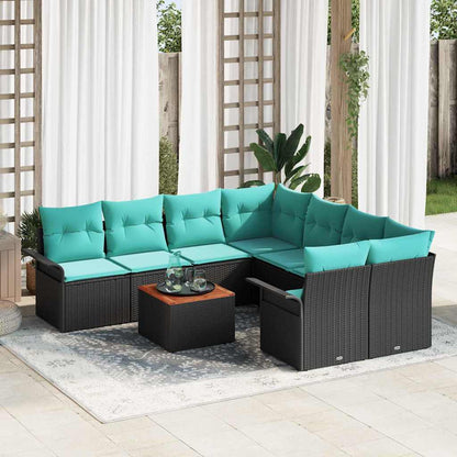 Set Divano da Giardino 9 pcs Nero e Turchese polyrattan | homemem39