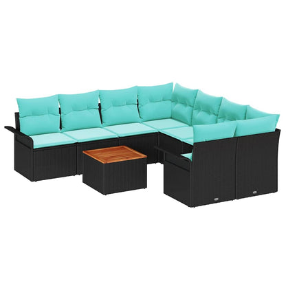 Set Divano da Giardino 9 pcs Nero e Turchese polyrattan | homemem39