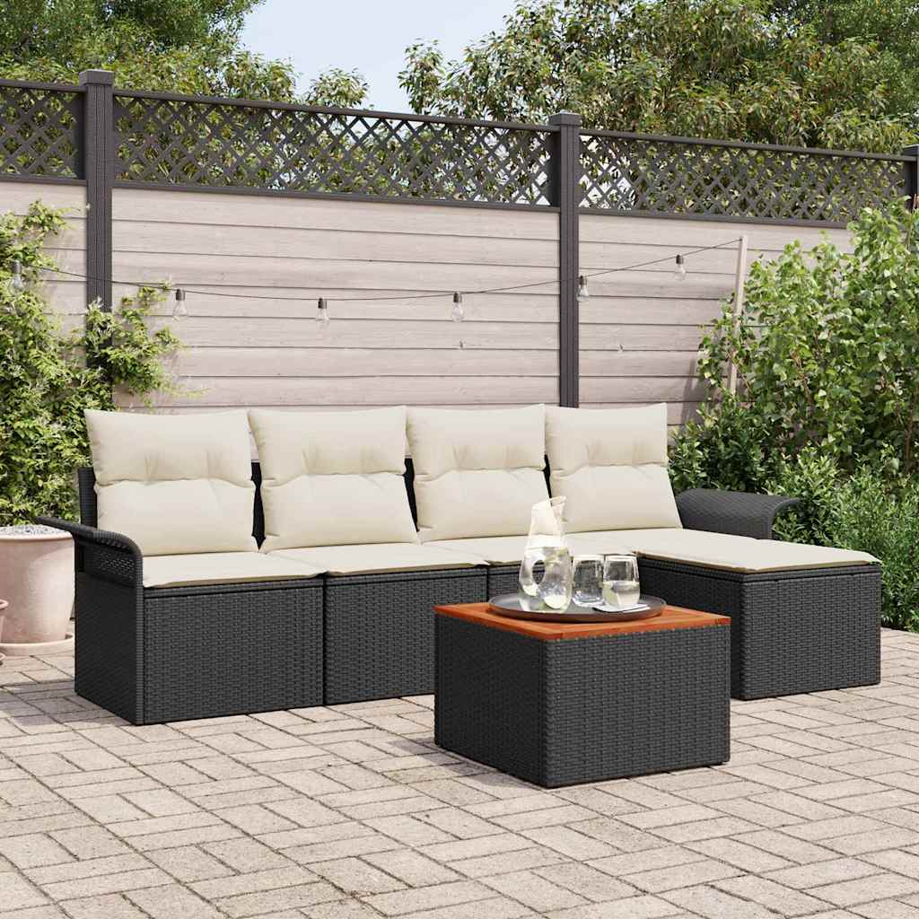 Set Divano da Giardino 6 pcs Nero e Crema polyrattan | homemem39
