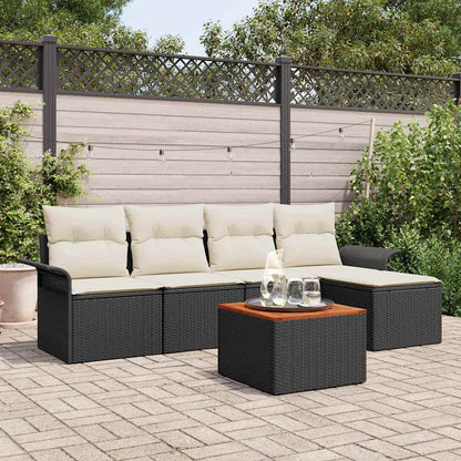 Set Divano da Giardino 6 pcs Nero e Crema polyrattan | homemem39