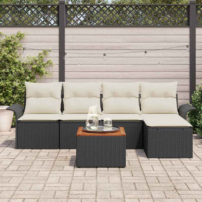 Set Divano da Giardino 6 pcs Nero e Crema polyrattan | homemem39