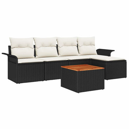 Set Divano da Giardino 6 pcs Nero e Crema polyrattan | homemem39