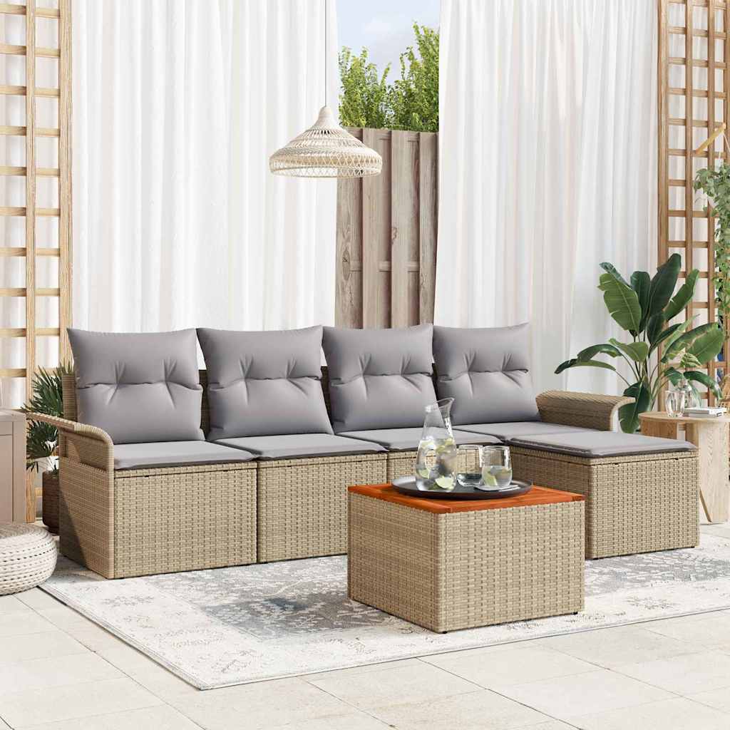 Set Divano da Giardino 6 pcs Beige e Grigio Chiaro polyrattan | homemem39
