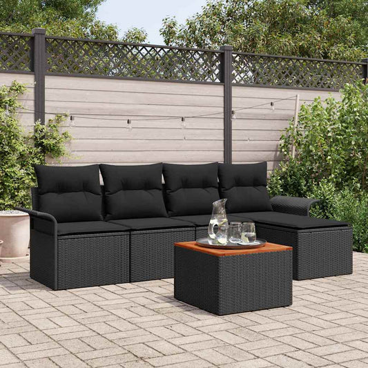 Set Divano da Giardino con archiviazione 6 pcs Nero polyrattan