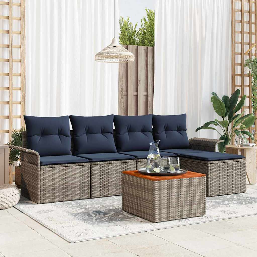 Set Divano da Giardino 6 pcs Grigio e Blu Navy polyrattan | homemem39