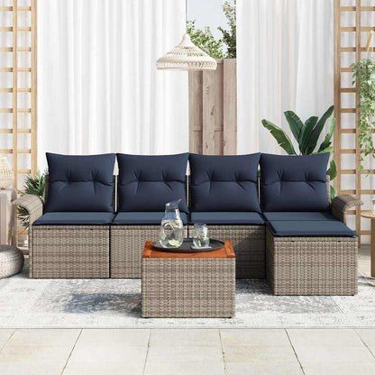 Set Divano da Giardino 6 pcs Grigio e Blu Navy polyrattan | homemem39